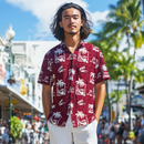 Hatch Pattern Palm Tree and Boat Hawaiian Shirt