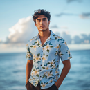 Pastel Blue Plumeria Shower Hawaiian Shirt