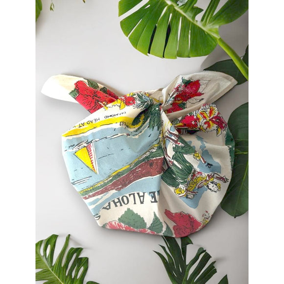 Vintage Hawaiian Print Design Gift Wrapping Fabric / Furoshiki  0324FB-Beige-1