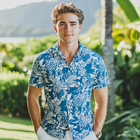 Pineapple Print Hawaiian Shirt  Blue