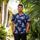 Pineapple Vintage Inspired Rayon Hawaiian Shirt  Navy