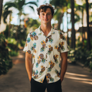 Pineapple Vintage Rayon Hawaiian Shirt Beige