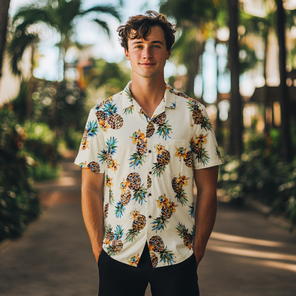 Pineapple Vintage Rayon Hawaiian Shirt Beige