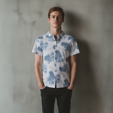 Pineapple Vintage Inspired Rayon Hawaiian Shirt  White