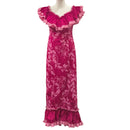 Traditional Hawaiian Muumuu Train Dress – Pink Flower Lei Print | 2-Way Ruffle Neckline | Made in Hawaii-2