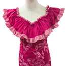 Traditional Hawaiian Muumuu Train Dress – Pink Flower Lei Print | 2-Way Ruffle Neckline | Made in Hawaii-4