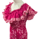 Traditional Hawaiian Muumuu Train Dress – Pink Flower Lei Print | 2-Way Ruffle Neckline | Made in Hawaii-5