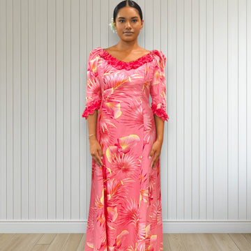 Pink Tropical Hibiscus Ruffle Dress