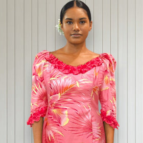 Pink Tropical Hibiscus Ruffle Dress