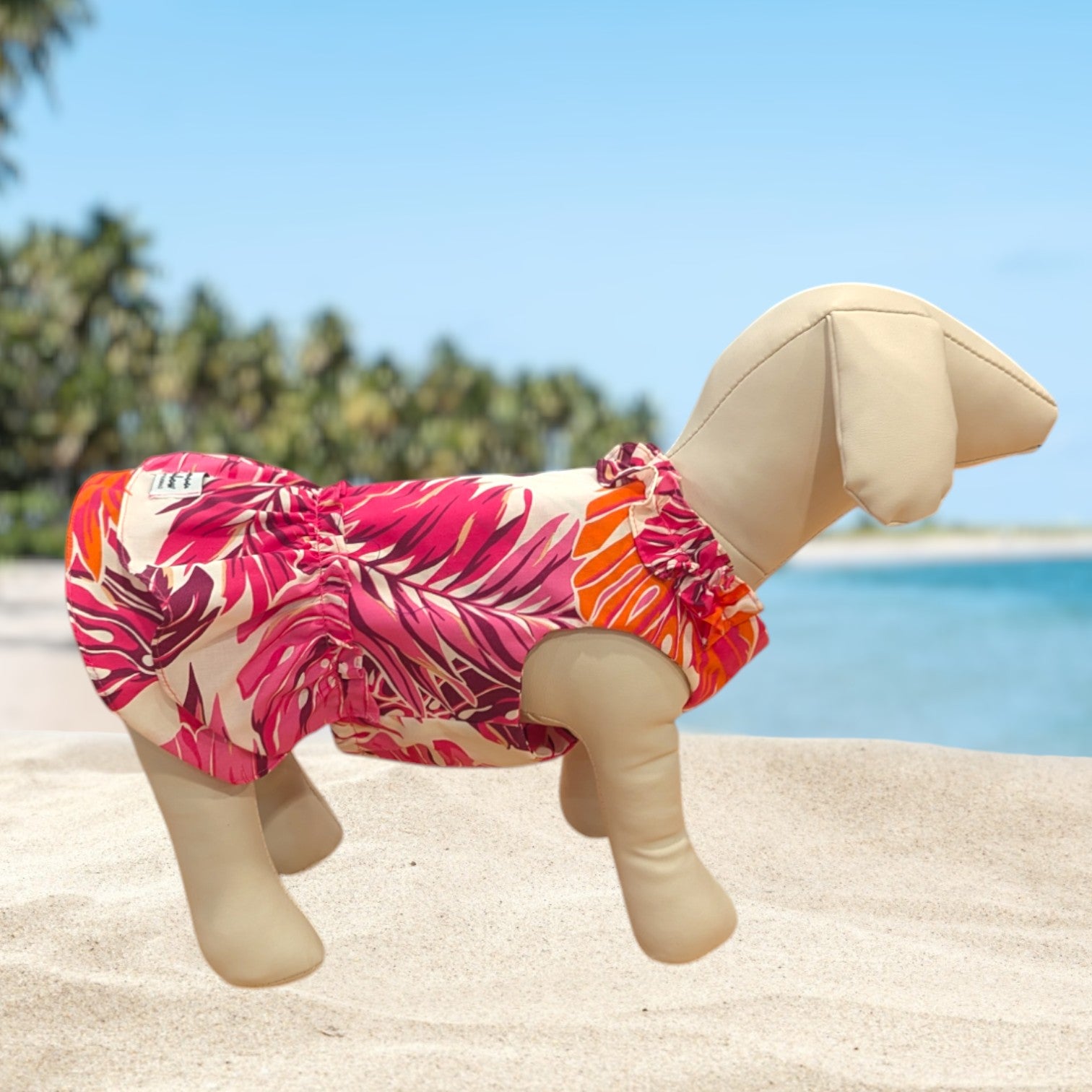 Pink Orange　Monstera　Hawaiian　Dog　Dress