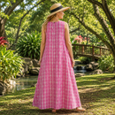 Traditional Hawaiian Palaka Dress with Flower Lei Print – 2-Way Neck A-Line Dress | Made in Hawaii-4