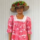 Pink Plumeria Fern Lace trim Muumuu