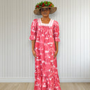 Pink Plumeria Fern Lace trim Muumuu