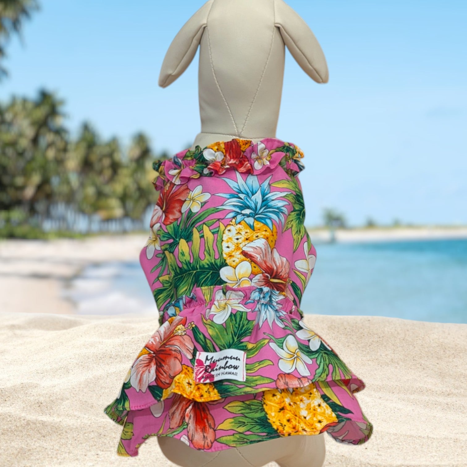 Pink Plumeria Hibiscus Pineapple Dog 
Dress