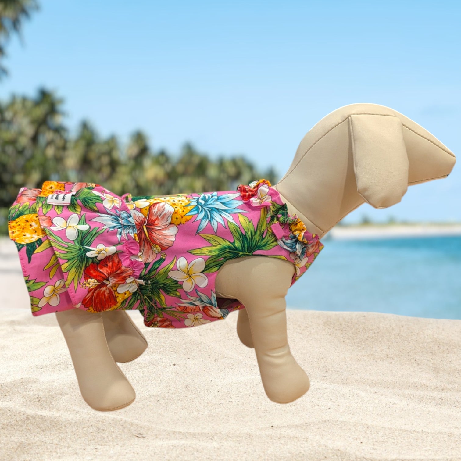 Pink Plumeria Hibiscus Pineapple Dog 
Dress