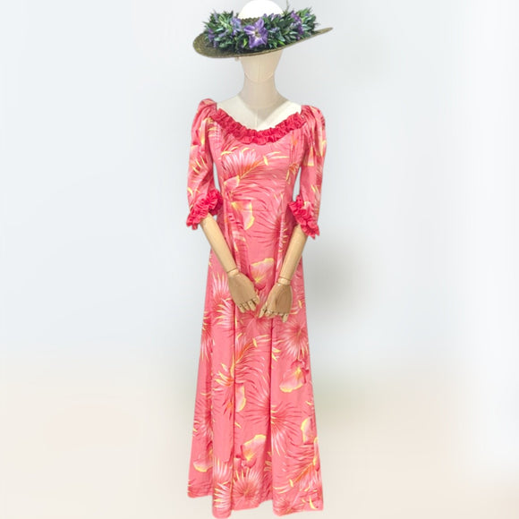 Pink Tropical Hibiscus Ruffle Dress