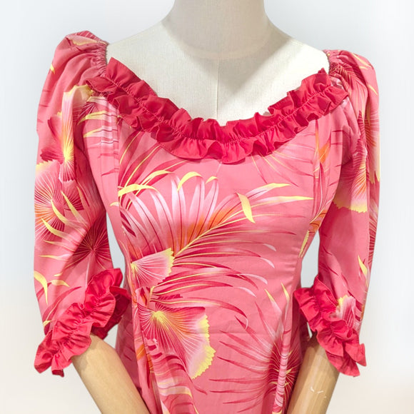 Pink Tropical Hibiscus Ruffle Dress