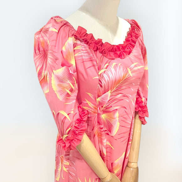 Pink Tropical Hibiscus Ruffle Dress