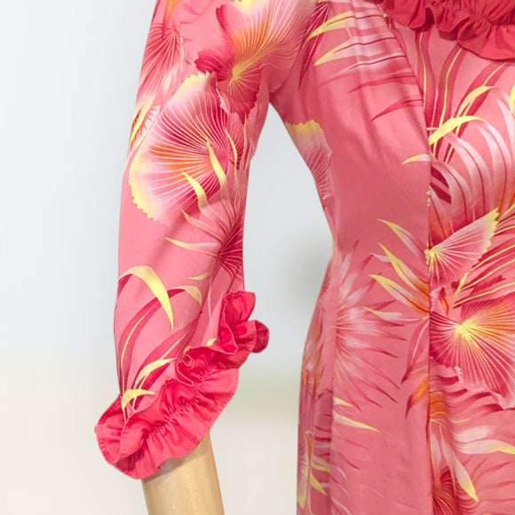 Pink Tropical Hibiscus Ruffle Dress
