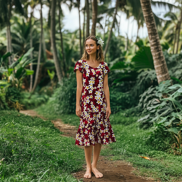 Plumeria Flowe Mid Length Red Muumuu