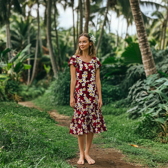 Plumeria Flowe Mid Length Red Muumuu