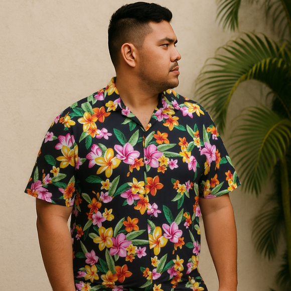 Plumeria All-over Hawaiian Shirt  Black