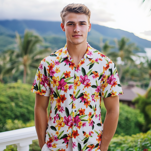 Plumeria All-over Hawaiian Shirt  White