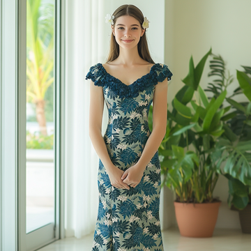 Plumeria_Ruffle_Hawaiian_Dress_Green