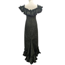 Traditional Hawaiian Holomuʻu – Polynesian Tribal Print Mermaid Line Dress with Train | Dark Green & Black | Made in Hawaii-6
