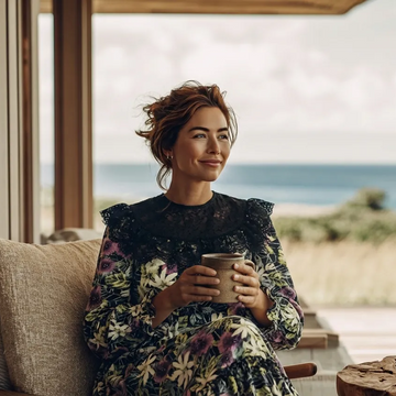 ホワイトロングスリーブハイネックトラディショナルムームー