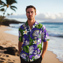 Purple Floral  Print Aloha Shirt
