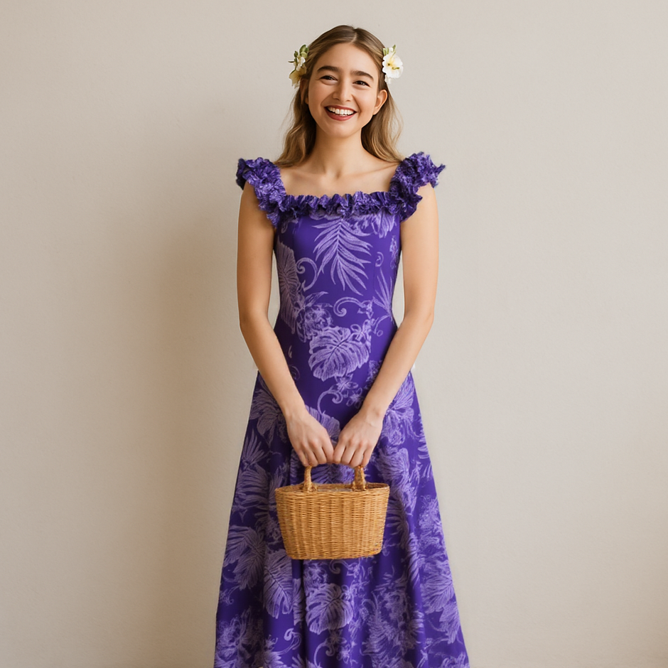 Purple Hawaiian Print Dress XL