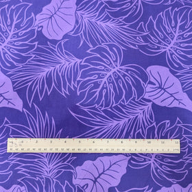 Purple Monstera Tropical Hawaiian Fabric – Elegant Island Print Polycotton - 0