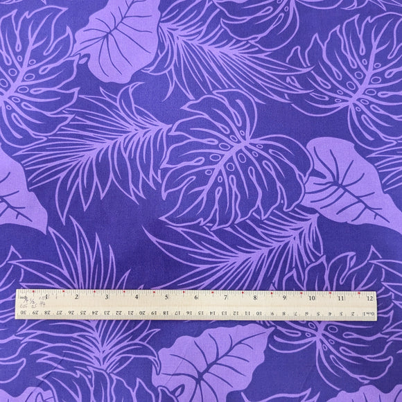Purple Monstera Tropical Hawaiian Fabric – Elegant Island Print Polycotton
