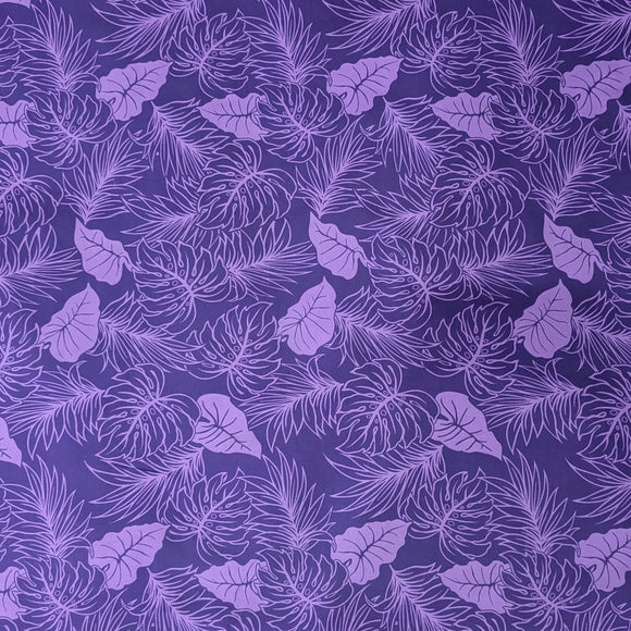 Purple Monstera Tropical Hawaiian Fabric – Elegant Island Print Polycotton