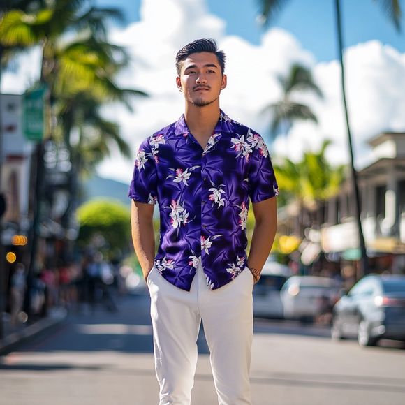 Purple Orchid Floral Print Shirt 