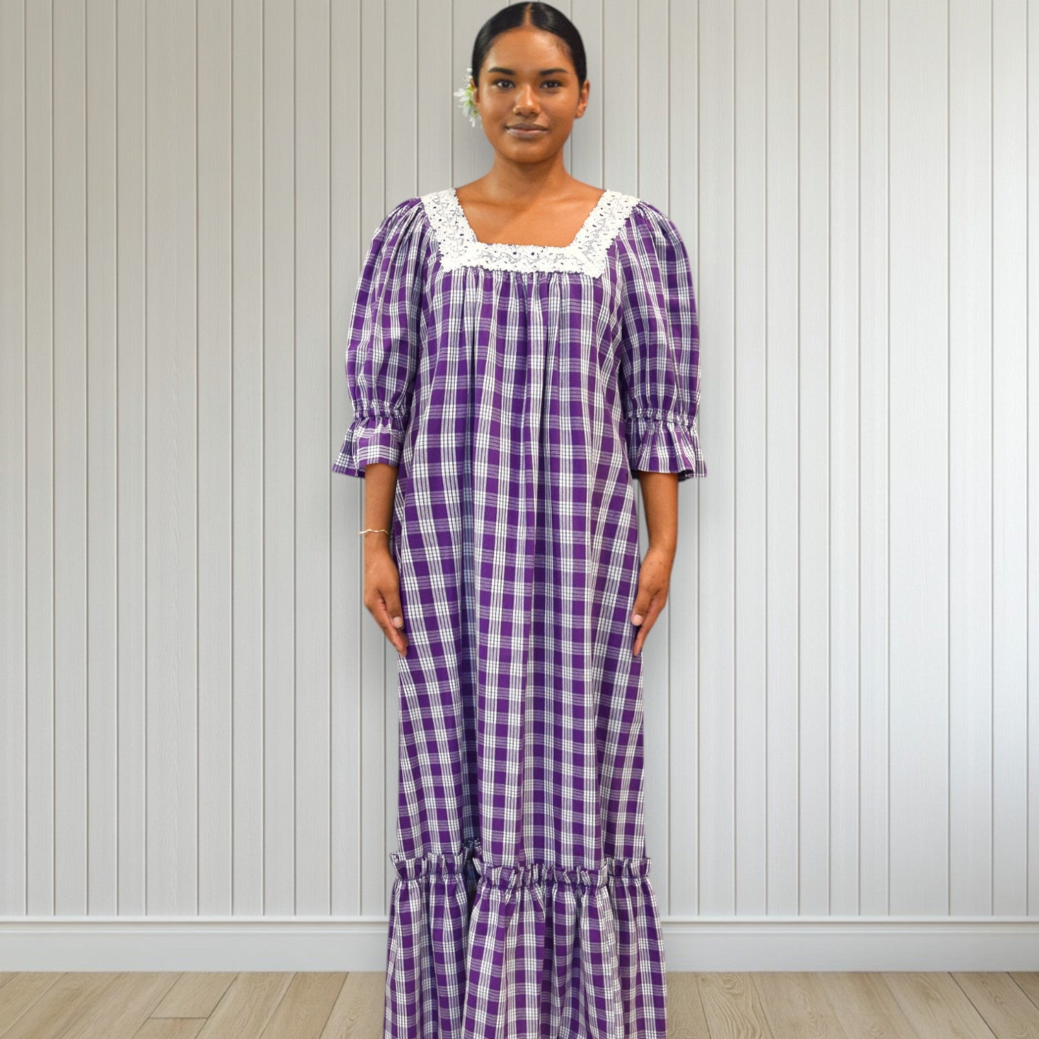 Purple Palaka Half Sleeve Muumuu