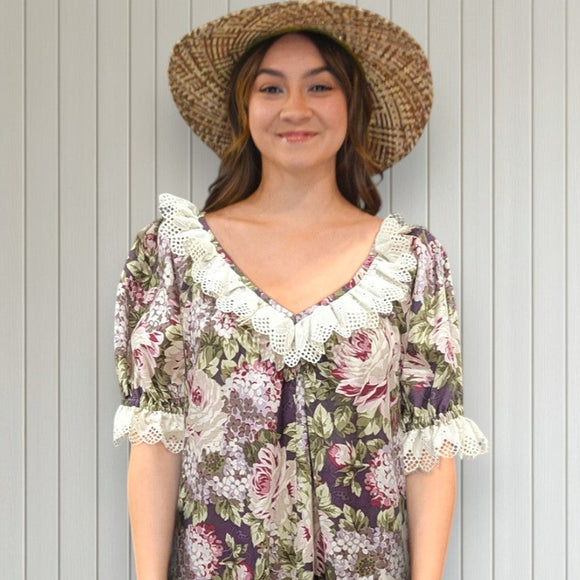 Purple Rose Flower Print Muumuu Dress