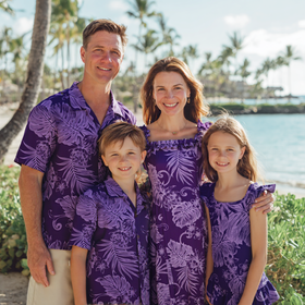 Purple Tropical Leaf Family Matching Outfits – Shirts & Dresses