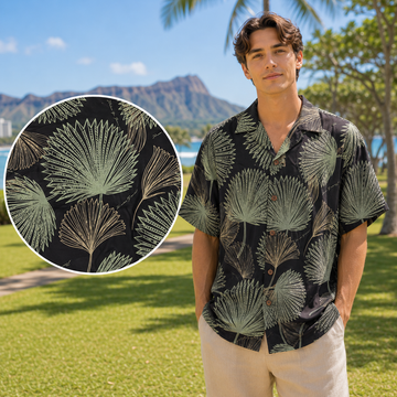 Buy black-green Rayon Men's Hawaiian Shirt with Loulu Palm Leaf – PK Original Print
