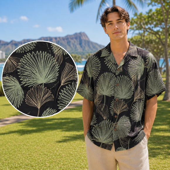 Rayon Men's Hawaiian Shirt with Loulu Palm Leaf – PK Original Print