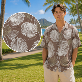 Buy brown-white Rayon Men's Hawaiian Shirt with Loulu Palm Leaf – PK Original Print