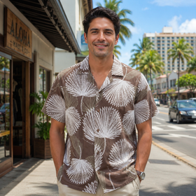 Rayon Men's Hawaiian Shirt with Loulu Palm Leaf – PK Original Print - 0