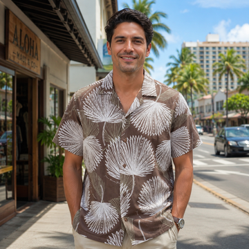 Rayon Men's Hawaiian Shirt with Loulu Palm Leaf – PK Original Print - 0