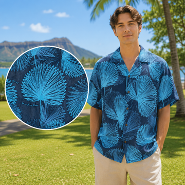 Buy blue-navy Rayon Men's Hawaiian Shirt with Loulu Palm Leaf – PK Original Print