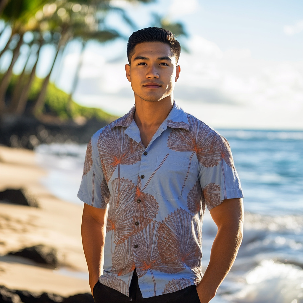 Rayon Hawaiian Shirt Palm Leaf