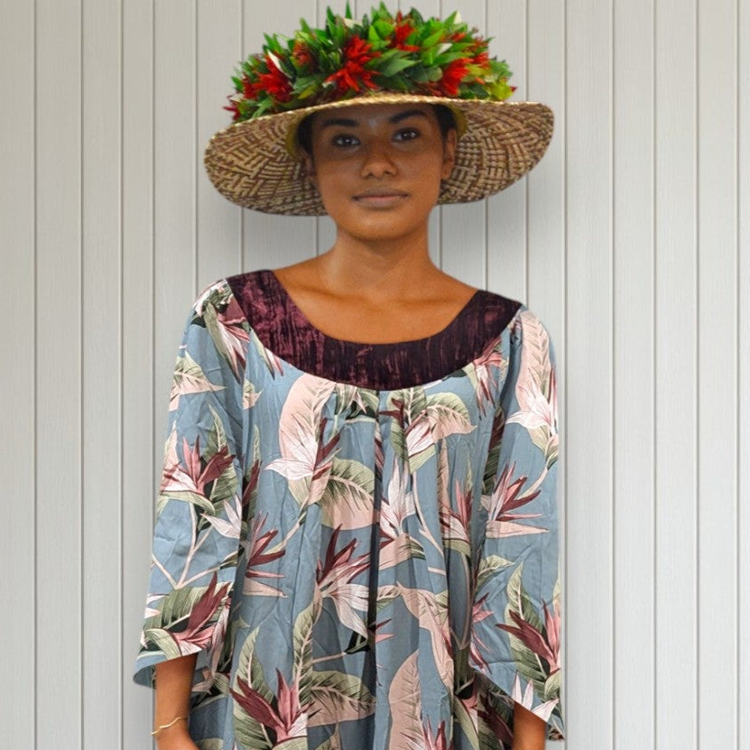 3/4 Sleeve Hawaiian Muumuu With Velvet Yoke - MikaLynn Rayon