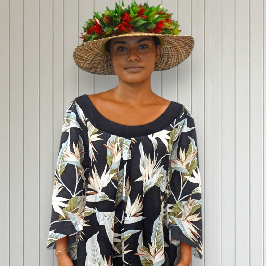 3/4 Sleeve Hawaiian Muumuu With Velvet Yoke - MikaLynn Rayon