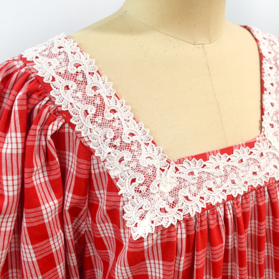 Red Palaka Half Sleeve Muumuu with Elegant Lace Trim 8891 | Muumuu