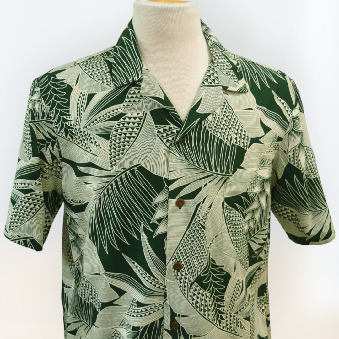 Red Ginger print Rayon Hawaiian shirt - Khaki